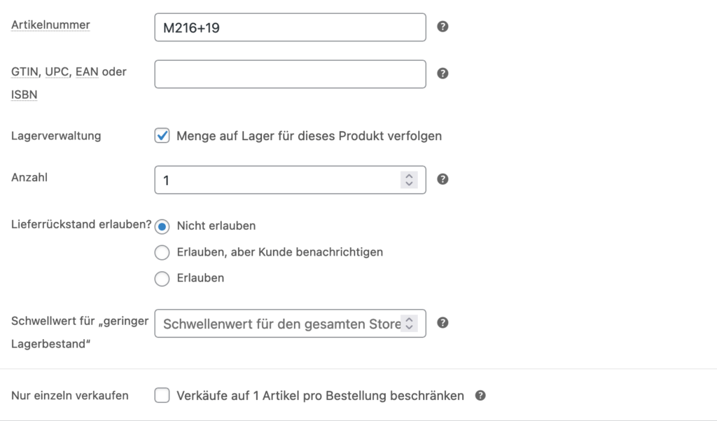 WooCommerce Produkt Lager